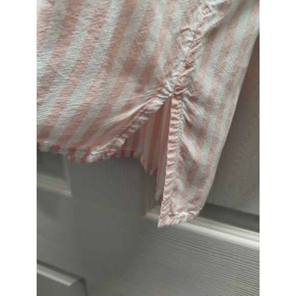 J. Jill Size Small Petite Pink White Striped Button Up Roll Tab Sleeve Shirt - Picture 4 of 6